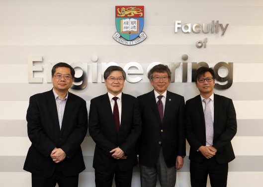 From left:
Professor K.T. Chau, Head of Department, Department of Electrical and Electronic Engineering, HKU;
Professor Norman C. Tien, Taikoo Professor of Engineering, Chair Professor of Microsystems Technology, Department of Electrical and Electronic Engineering, HKU;
Professor Kazuhiro Kosuge, Distinguished Professor, Graduate School of Engineering of Tohoku University, Japan;
Dr. K. W. Kwok, Assistant Professor, Department of Mechanical Engineering, HKU.